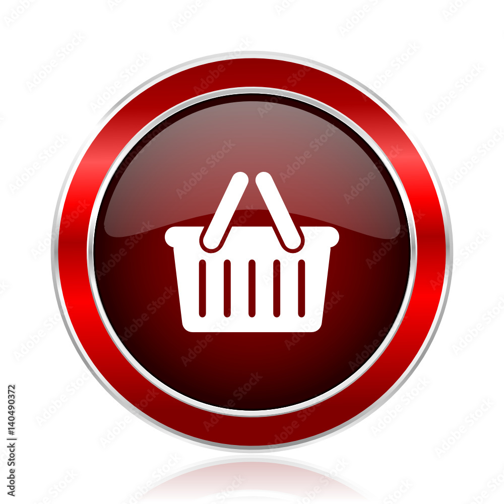 Poster Cart red round glossy metallic web and smartphone vector icon isolated on white background.   
