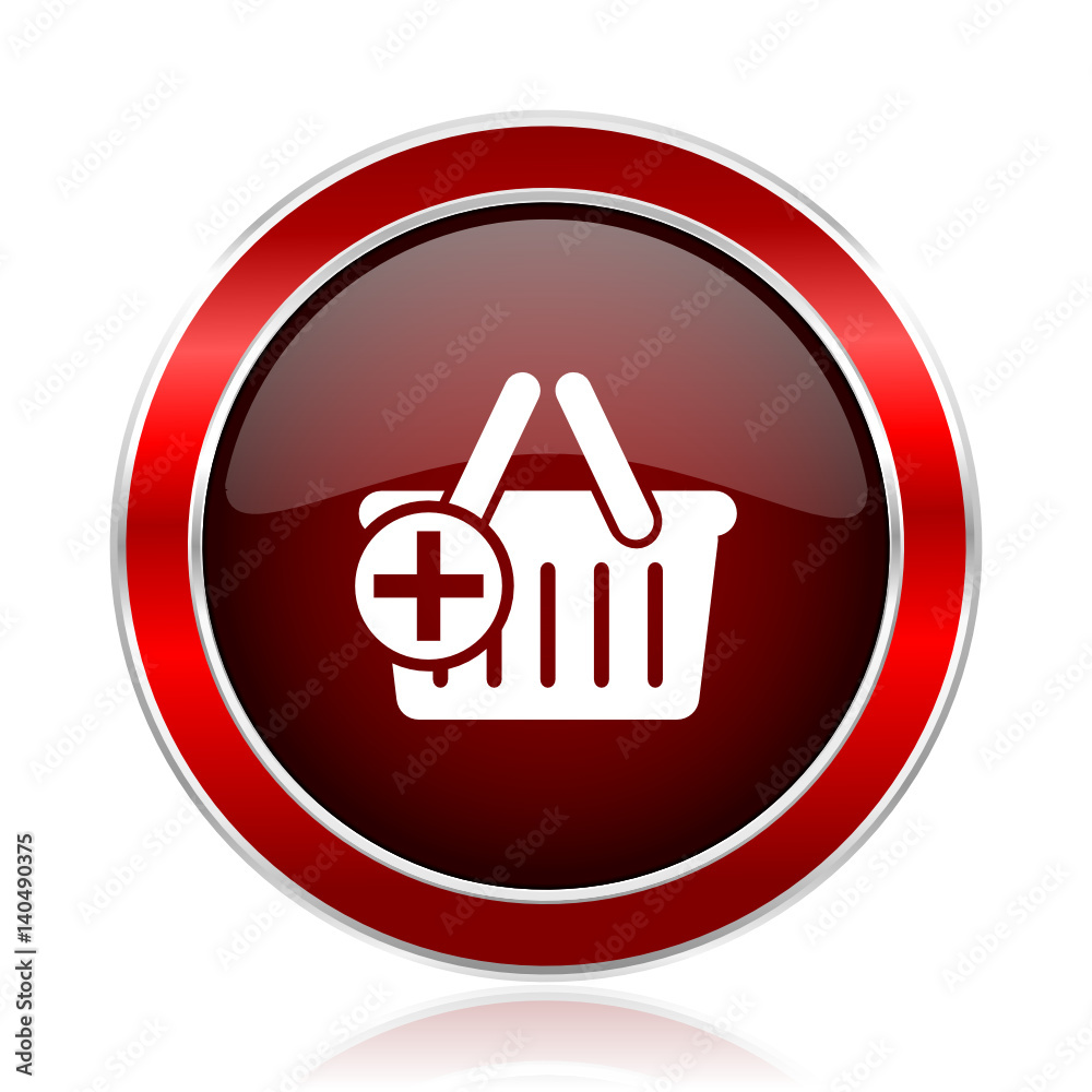 Poster Cart red round glossy metallic web and smartphone vector icon isolated on white background.   
