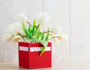 White tulips in a box