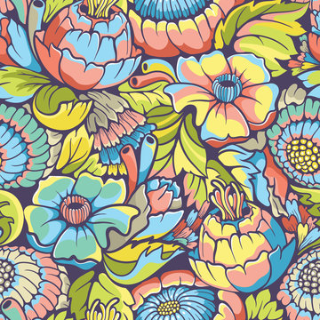 Fototapeta Colorful seamless floral pattern