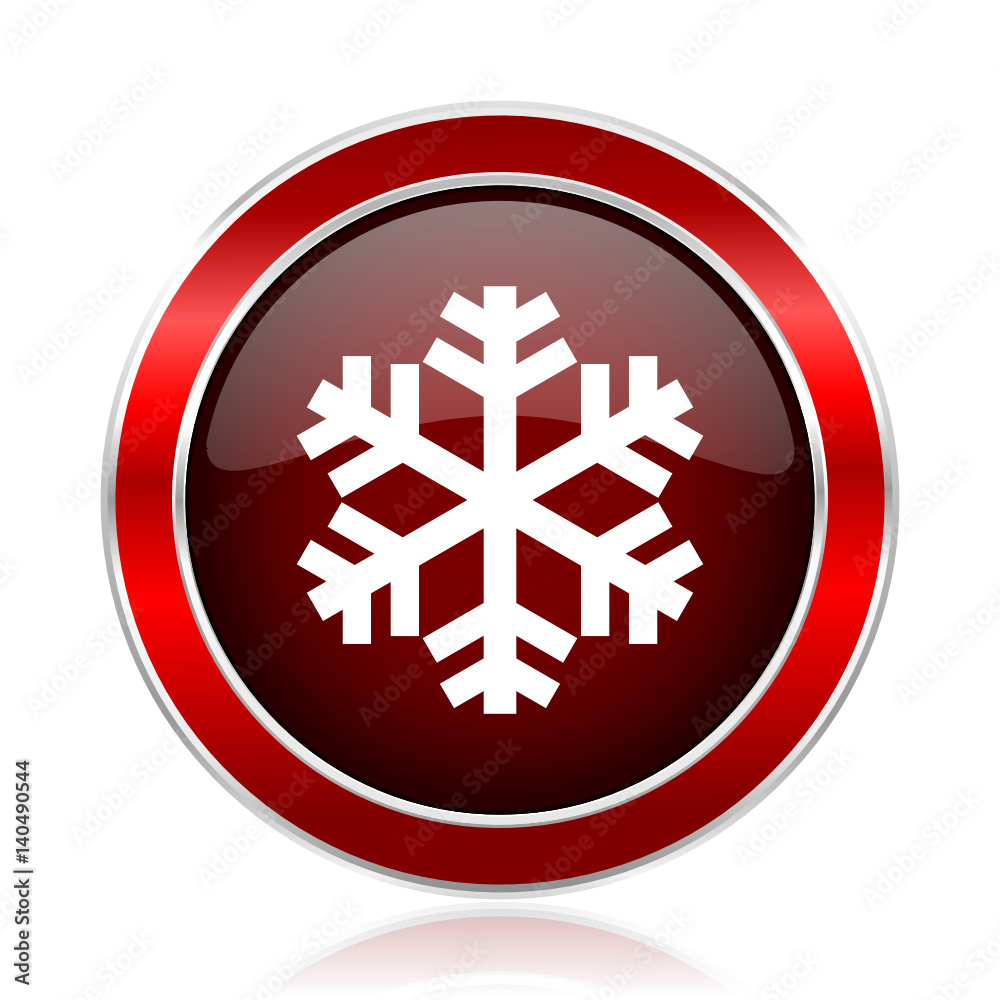 Poster Snow red round glossy metallic web and smartphone vector icon isolated on white background.   
