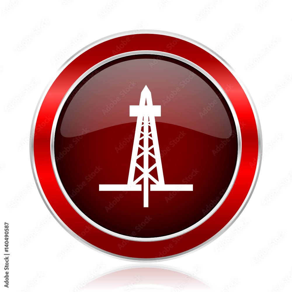 Poster Drilling red round glossy metallic web and smartphone vector icon isolated on white background.   
