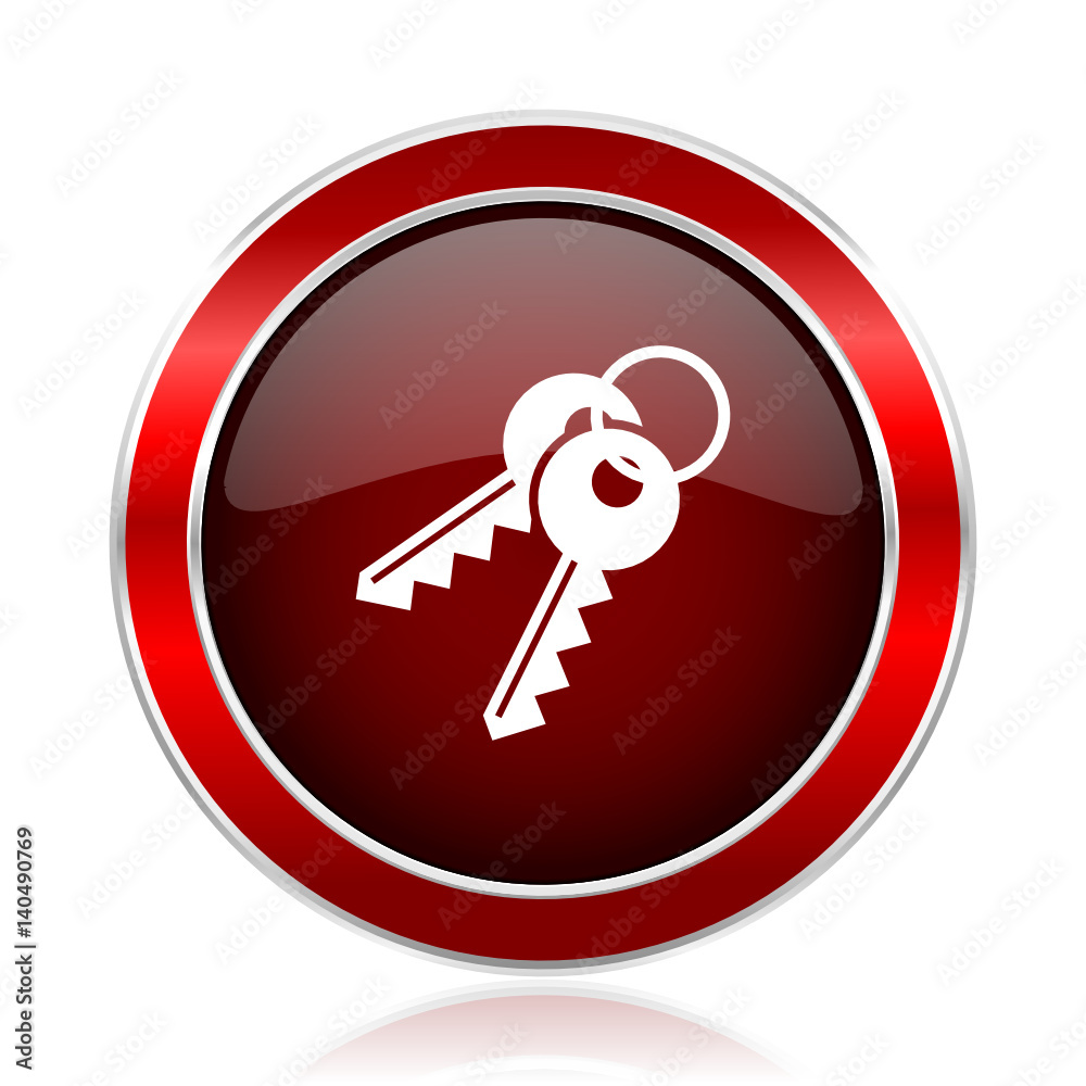 Aufkleber Keys red round glossy metallic web and smartphone vector icon isolated on white background.    
