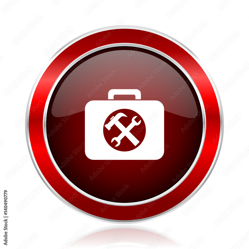 Poster Toolkit red round glossy metallic web and smartphone vector icon isolated on white background.    
