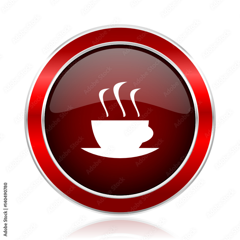 Poster Tea red round glossy metallic web and smartphone vector icon isolated on white background.    
