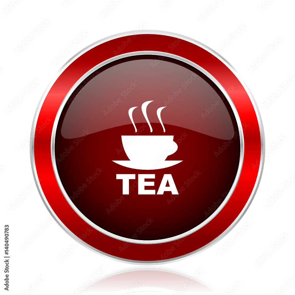 Poster Coffee red round glossy metallic web and smartphone vector icon isolated on white background.    
