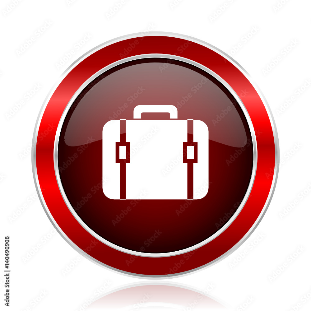 Poster Bag red round glossy metallic web and smartphone vector icon isolated on white background.    
