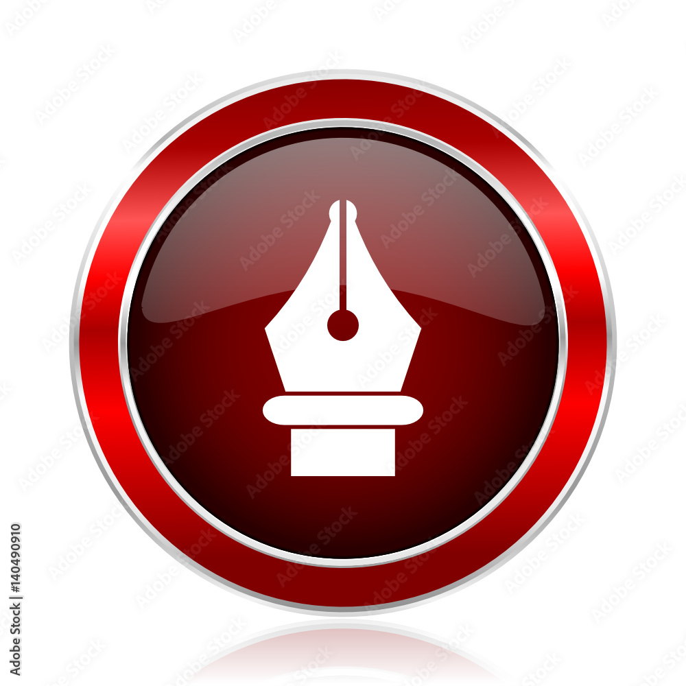 Poster Pen red round glossy metallic web and smartphone vector icon isolated on white background.    
