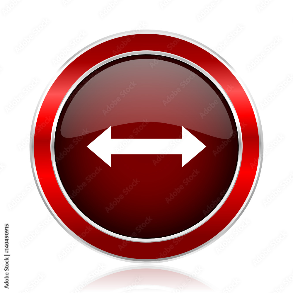 Poster Arrow red round glossy metallic web and smartphone vector icon isolated on white background.    
