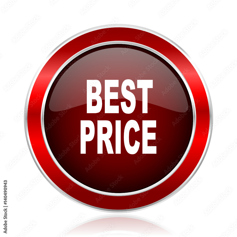Poster Best price red round glossy metallic web and smartphone vector icon isolated on white background.