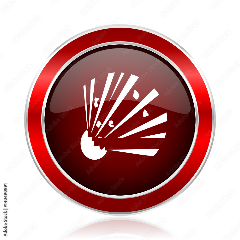 Aufkleber bomb red round glossy metallic web and smartphone vector icon isolated on white background.