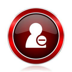  Remove contact red round glossy metallic web and smartphone vector icon isolated on white background.             
