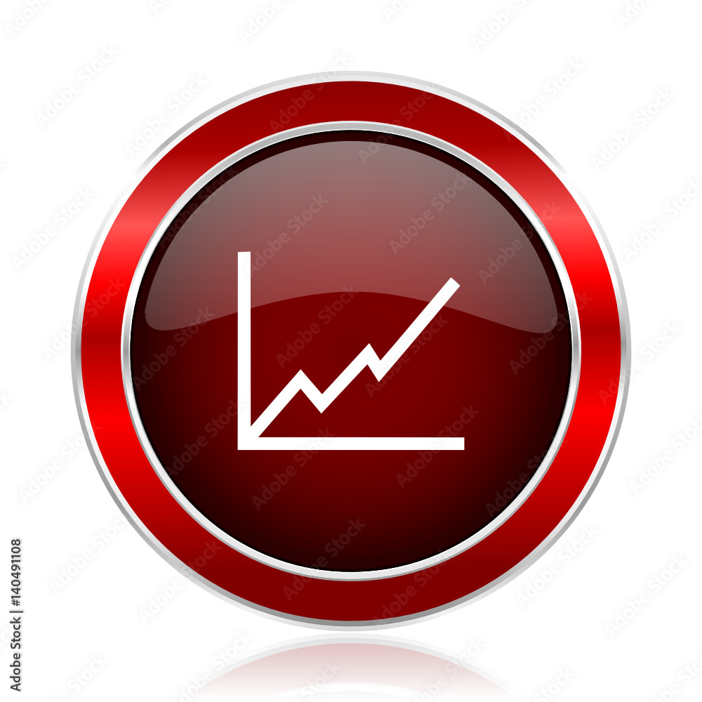 Leinwandbilder chart red round glossy metallic web and smartphone vector icon isolated on white background.