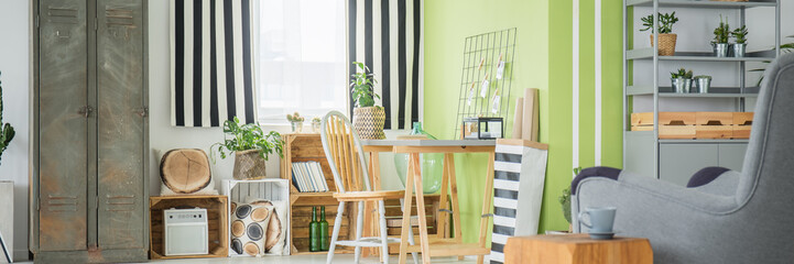 Wooden and green living room