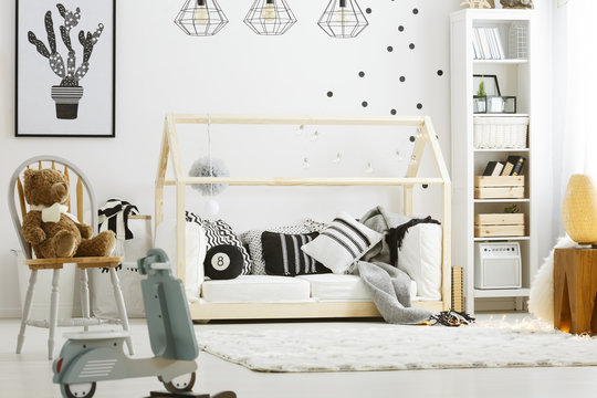 Child bedroom with wood bed