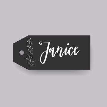 Common female first name Doris on a tag. Hand drawn calligraphy. Wedding typography element.