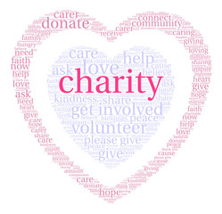 Charity Word Cloud on a white background. 