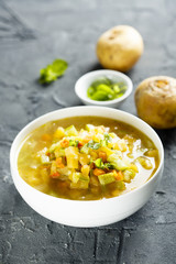Homemade soup with turnip and other vegetables