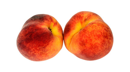 two red ripe juicy peach on background