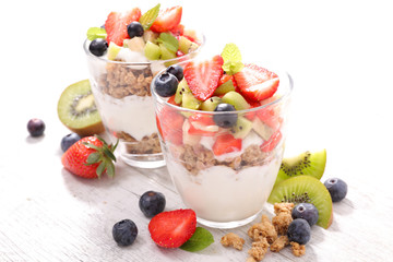 muesli and berry fruit with yogurt
