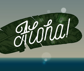 aloha palm leaves ocean horizon landscape  © Handdraw
