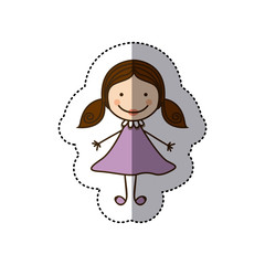 sticker colorful caricature girl with hair pigtails vector illustration