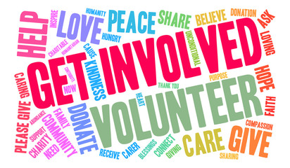 Get Involved Word Cloud on a white background. 