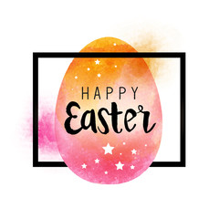 A happy easter design frame with a watercolour decorated egg and bold black border. vector illustration