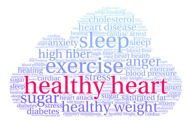 Healthy Heart Word Cloud on a white background. 