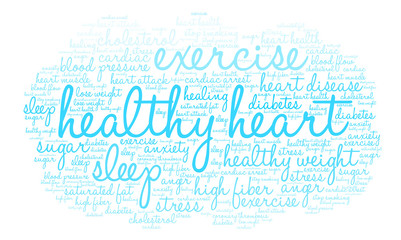 Healthy Heart Word Cloud on a white background. 