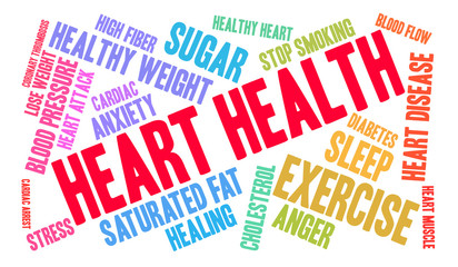 Heart Health Word Cloud on a white background. 