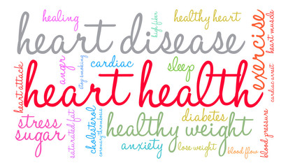 Heart Health Word Cloud on a white background. 