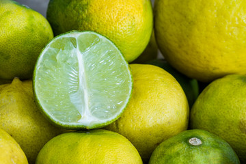 Lemon lime ripe slice half
