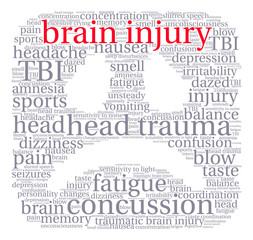 Brain Injury Word Cloud on a white background. 