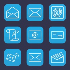 Set of 9 outline correspondence icons