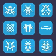 Set of 9 outline bug icons