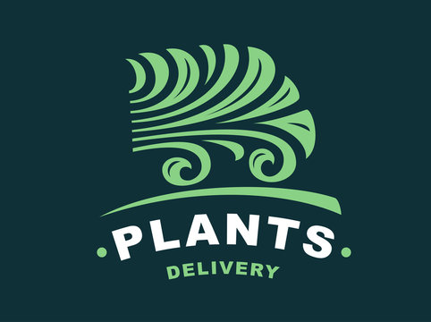 Plants delivery logo - vector illustration, emblem design on dark background