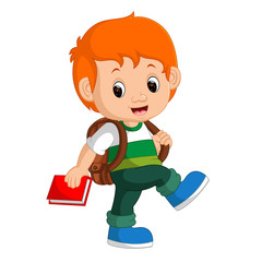 cute boy with backpack cartoon