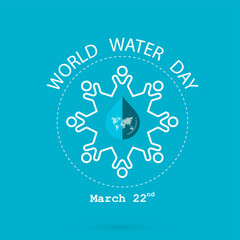 Water drop and world map with people icon vector logo design template.World Water Day icon.World Water Day idea campaign for greeting card and poster.