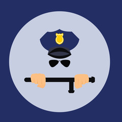 vector Illustration of a police officer wielding a truncheon nightstick baton set inside sign that means stop police brutality.