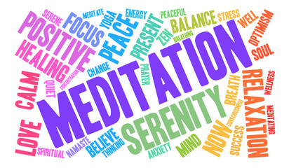 Meditation Word Cloud on a white background.