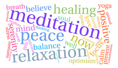 Meditation Word Cloud on a white background.