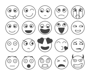 Set of smiley emoticons. Vector emoji set with different emotions