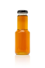 glass bottle packaging of honey bee isolated on white background