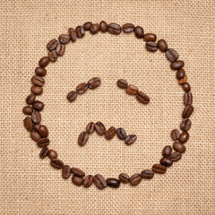 Cofee Beans on Jute Bag Series: Shape, and expression: tired