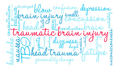 Traumatic Brain Injury Word Cloud on a white background.