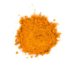 turmeric powder on white background. top view