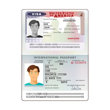 Vector international open passport with USA visa Stock Vector | Adobe Stock