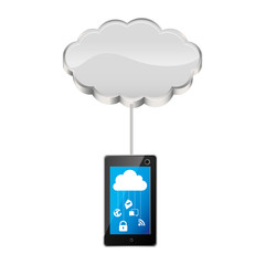 cloud storage connected with tech tablet device vector illustration