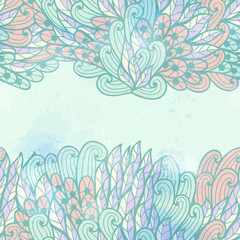 Fototapeta na wymiar Hand drawn seamless pink and blue invitation card design with swirls